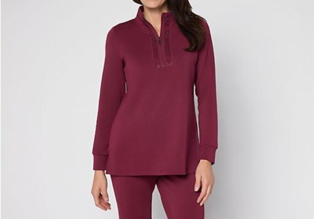 Belle Kim Gravel Size 3X Zifandel Scubaluxe Sparkle Half Zip Tunic A710225 NWOT